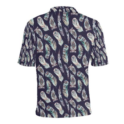 Feather Vintage Boho Design Print Men Polo Shirt