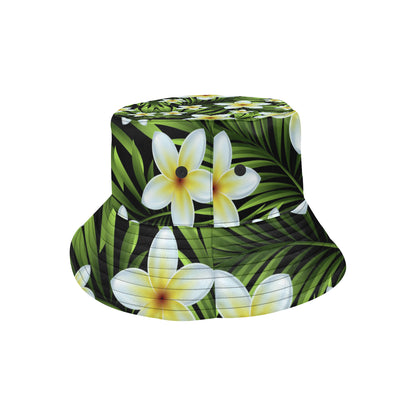White Plumeria Pattern Print Design PM06 Unisex Bucket Hat