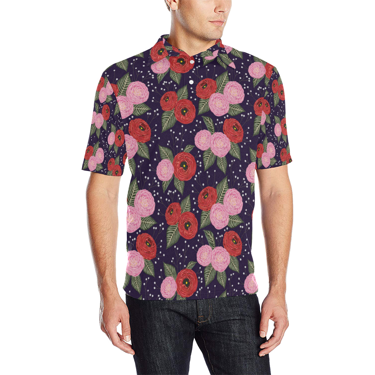 Camellia Pattern Print Design CM02 Men Polo Shirt