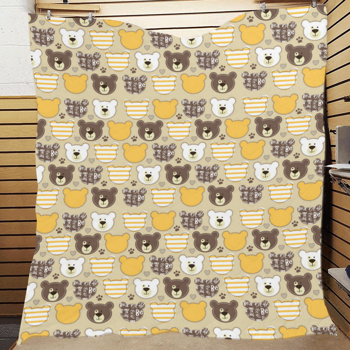 Bear PatchworkPattern Print Design 01 Premium Quilt