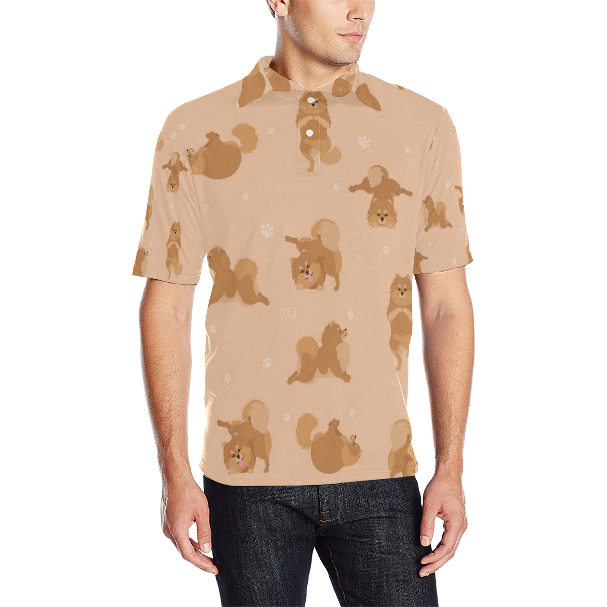 Pomeranians Pattern Print Design A06 Men Polo Shirt