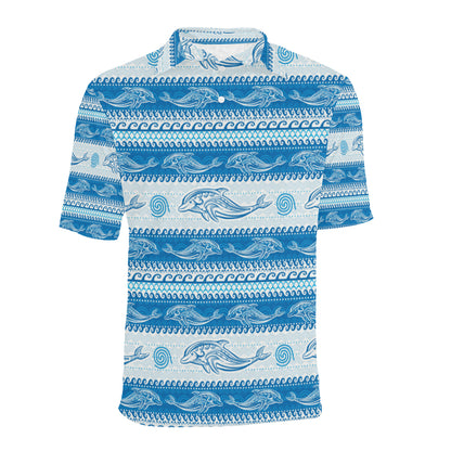 Dolphin Tribal Print Pattern Men Polo Shirt