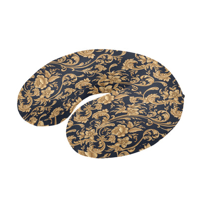 Baroque Golden Pattern Print Design 03 U-Shaped Travel Neck Pillow