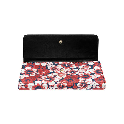 Red Hibiscus Pattern Print Design HB01 Women's Trifold Wallet