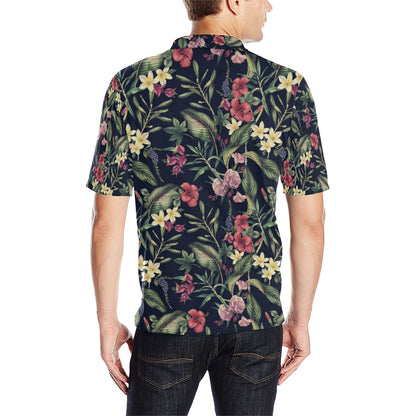 Tropical Flower Pattern Men Polo Shirt