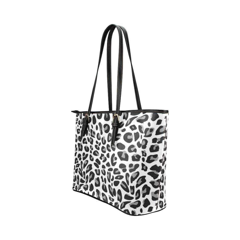 Snow Leopard Skin Print Leather Tote Bag