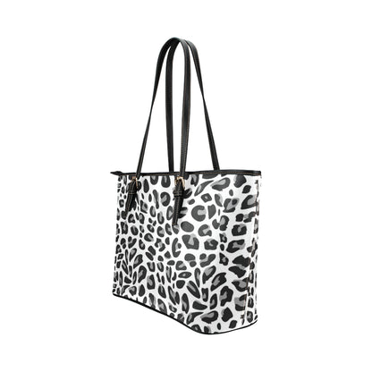 Snow Leopard Skin Print Leather Tote Bag