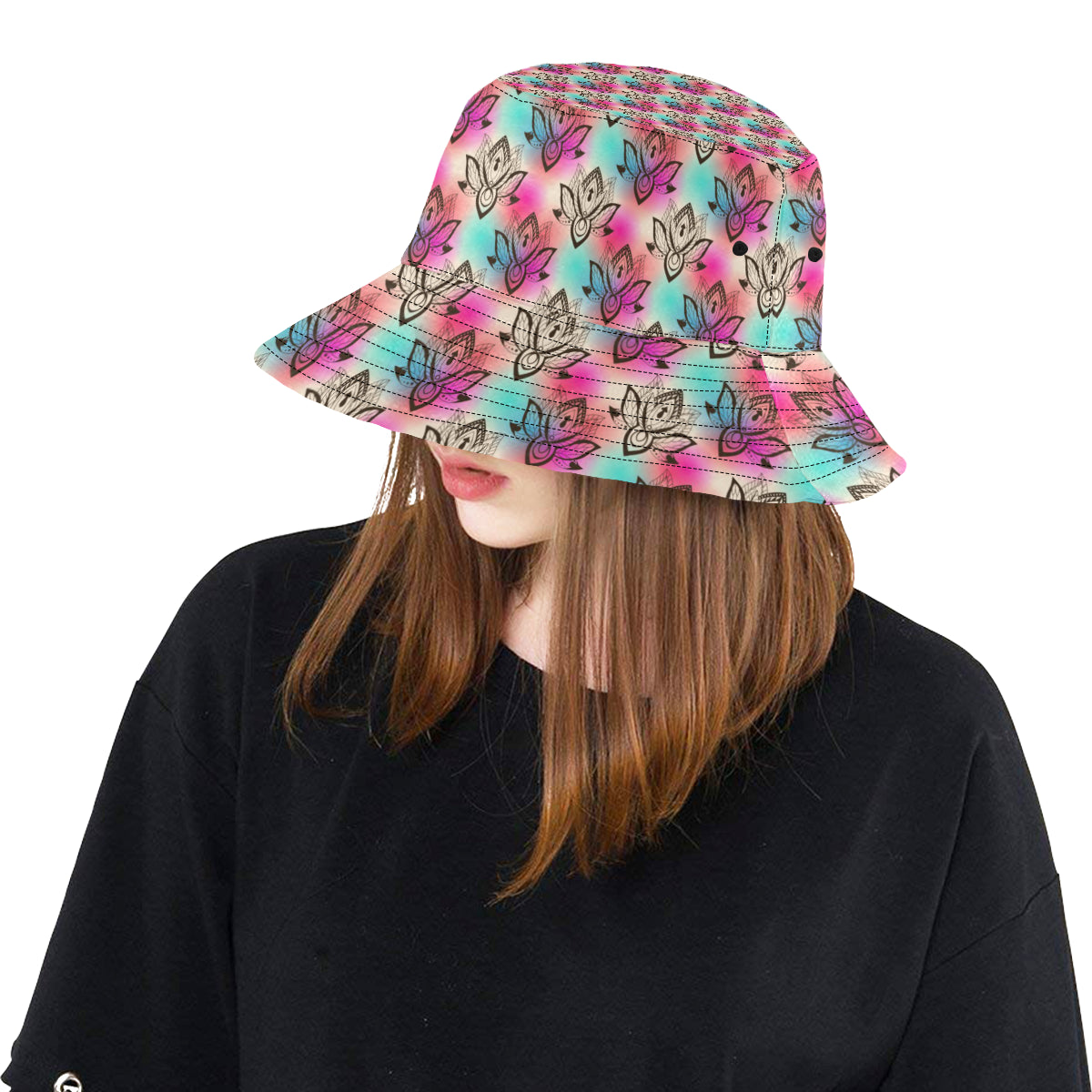 lotus Boho Pattern Print Design LO02 Unisex Bucket Hat