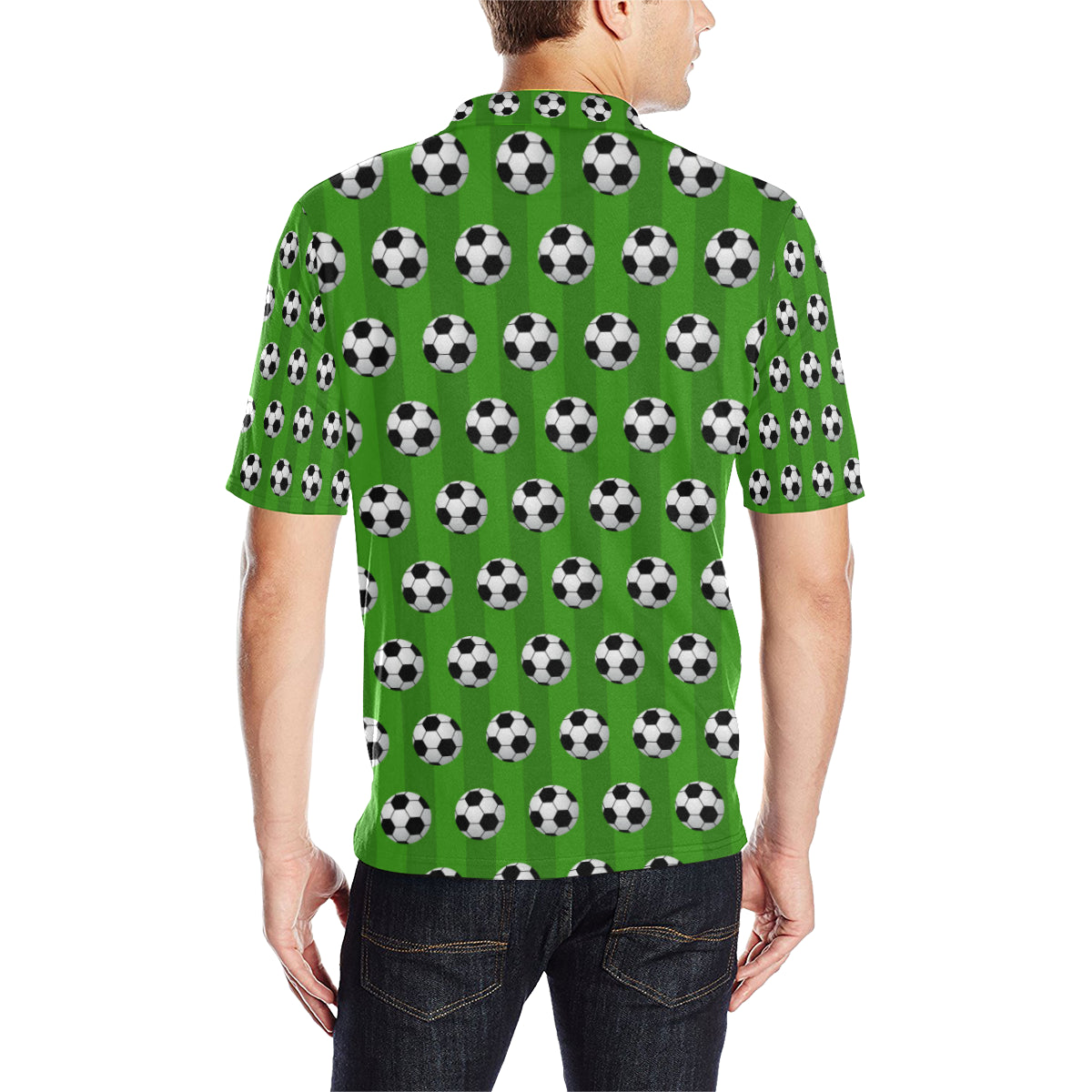 Soccer Ball Green Backgrpund Print Men Polo Shirt