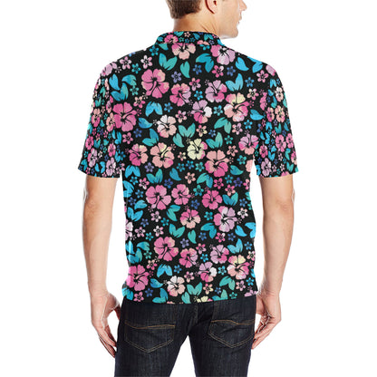 Pink Hibiscus Hawaiian Flower Men Polo Shirt