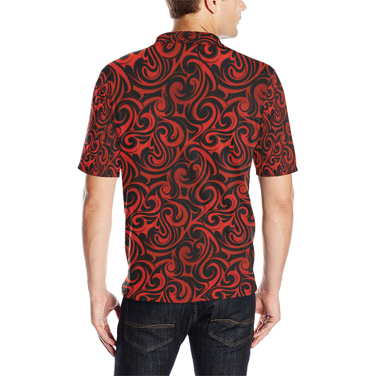 Maori Red Black Themed Design Men Polo Shirt