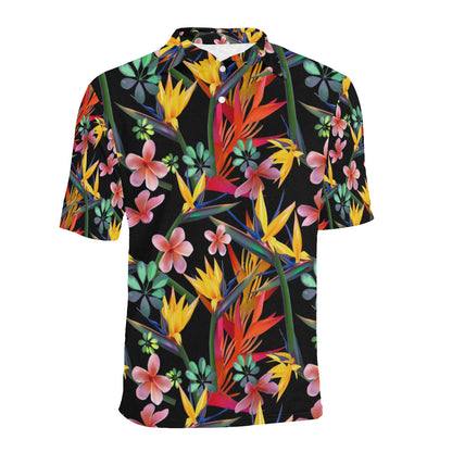 Tropical Flower Pattern Print Design TF015 Men Polo Shirt