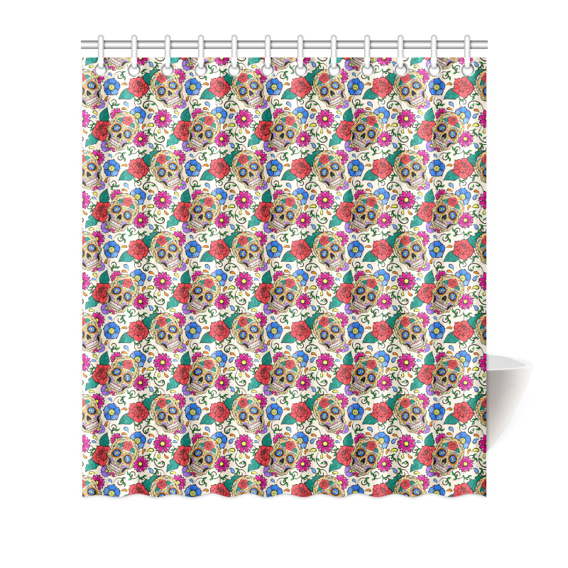 Sugar Skull Colorful Themed Print Shower Curtain