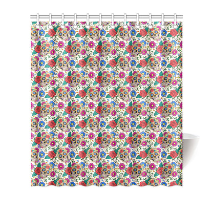 Sugar Skull Colorful Themed Print Shower Curtain