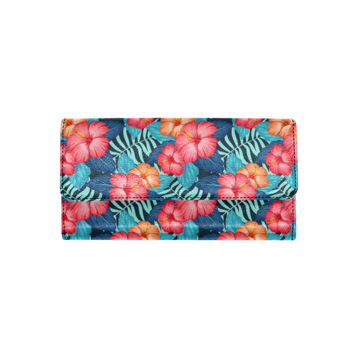 Red Hibiscus Pattern Print Design HB02 Women's Trifold Wallet