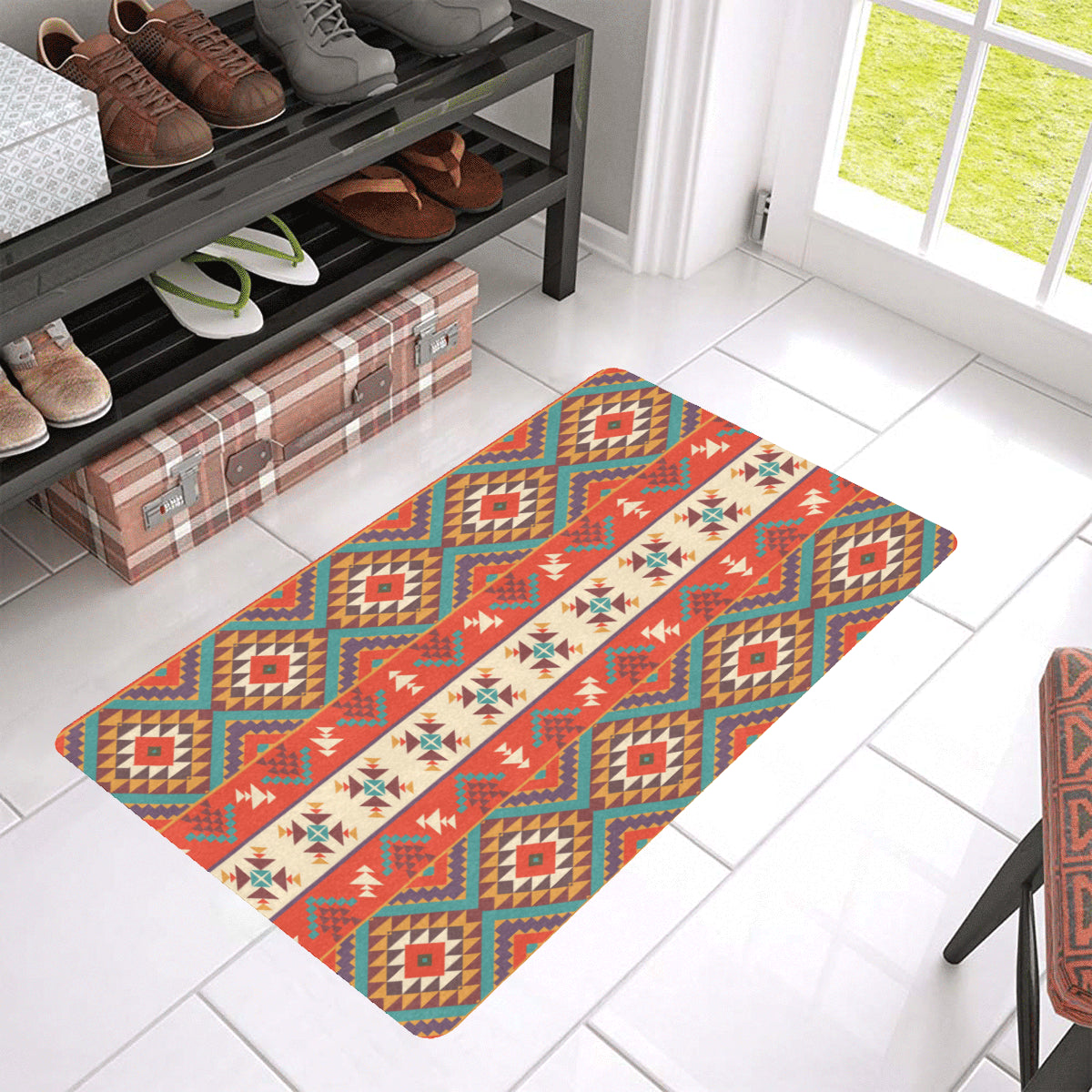 Aztec Red Print Pattern Rubber Doormat