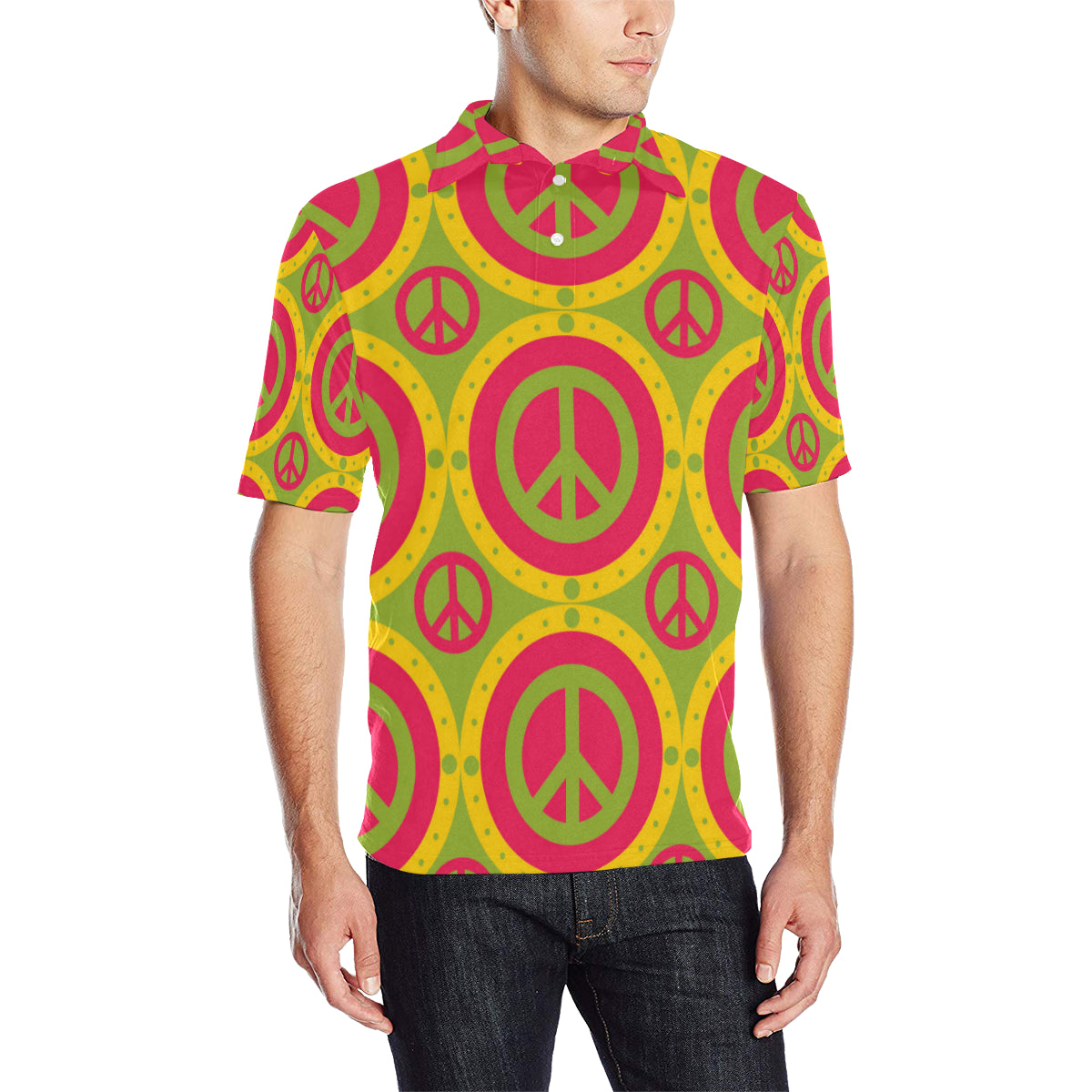 Peace Sign Pattern Print Design A01 Men Polo Shirt