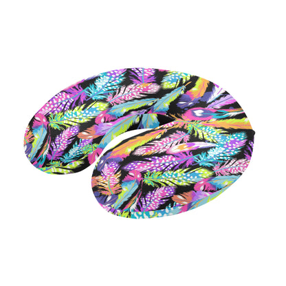 Neon Feather Pattern Print Design A02 U-Shaped Travel Neck Pillow