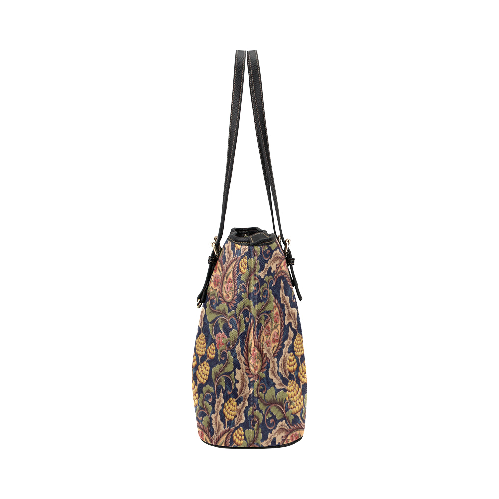 Floral Vintage Classic Print Leather Tote Bag