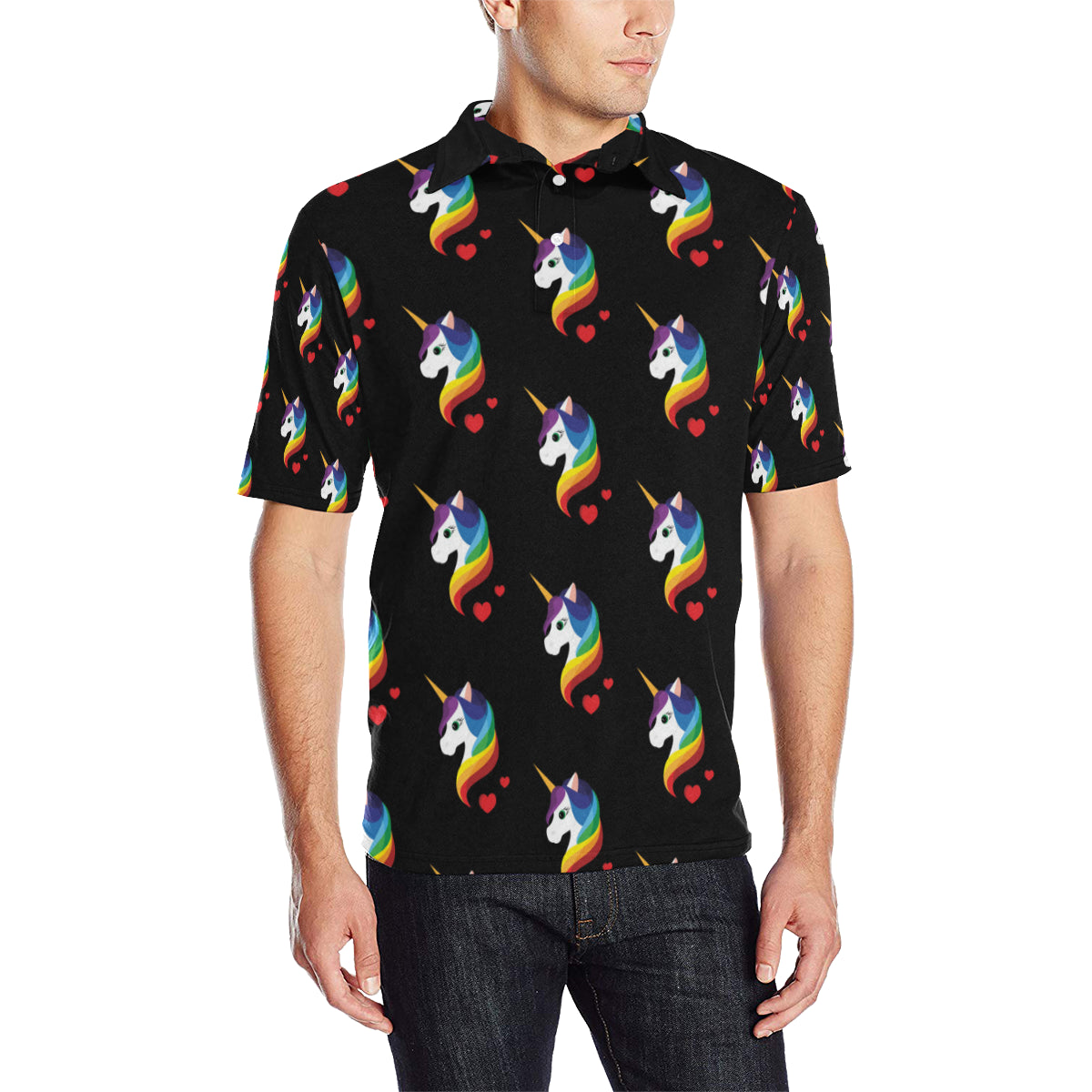 Rainbow Unicorn Pattern Print Design A03 Men Polo Shirt