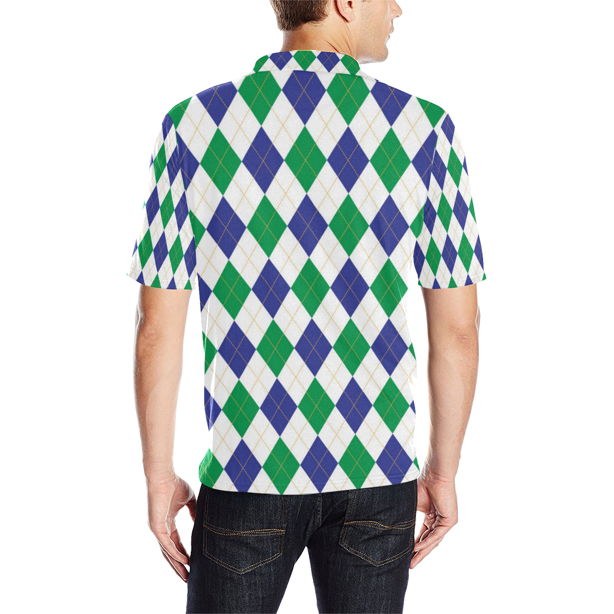 Argyle Green Blue Pattern Print Design 03 Men Polo Shirt