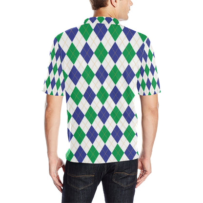 Argyle Green Blue Pattern Print Design 03 Men Polo Shirt