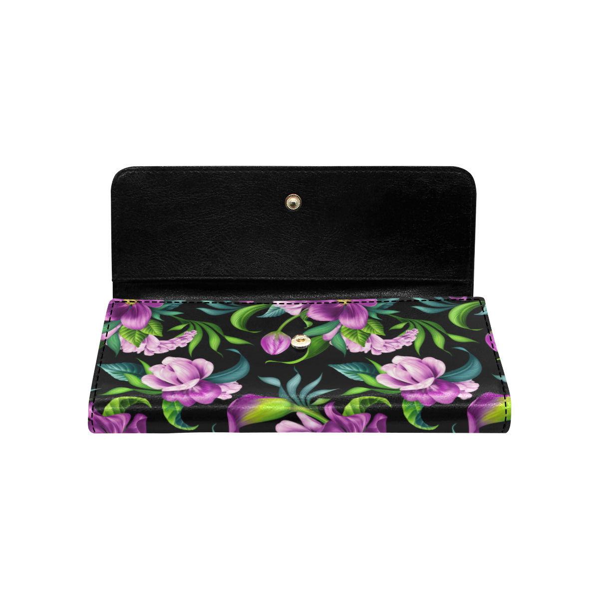 Bright Purple Floral Pattern Women's Trifold Wallet