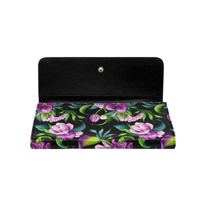 Bright Purple Floral Pattern Women's Trifold Wallet