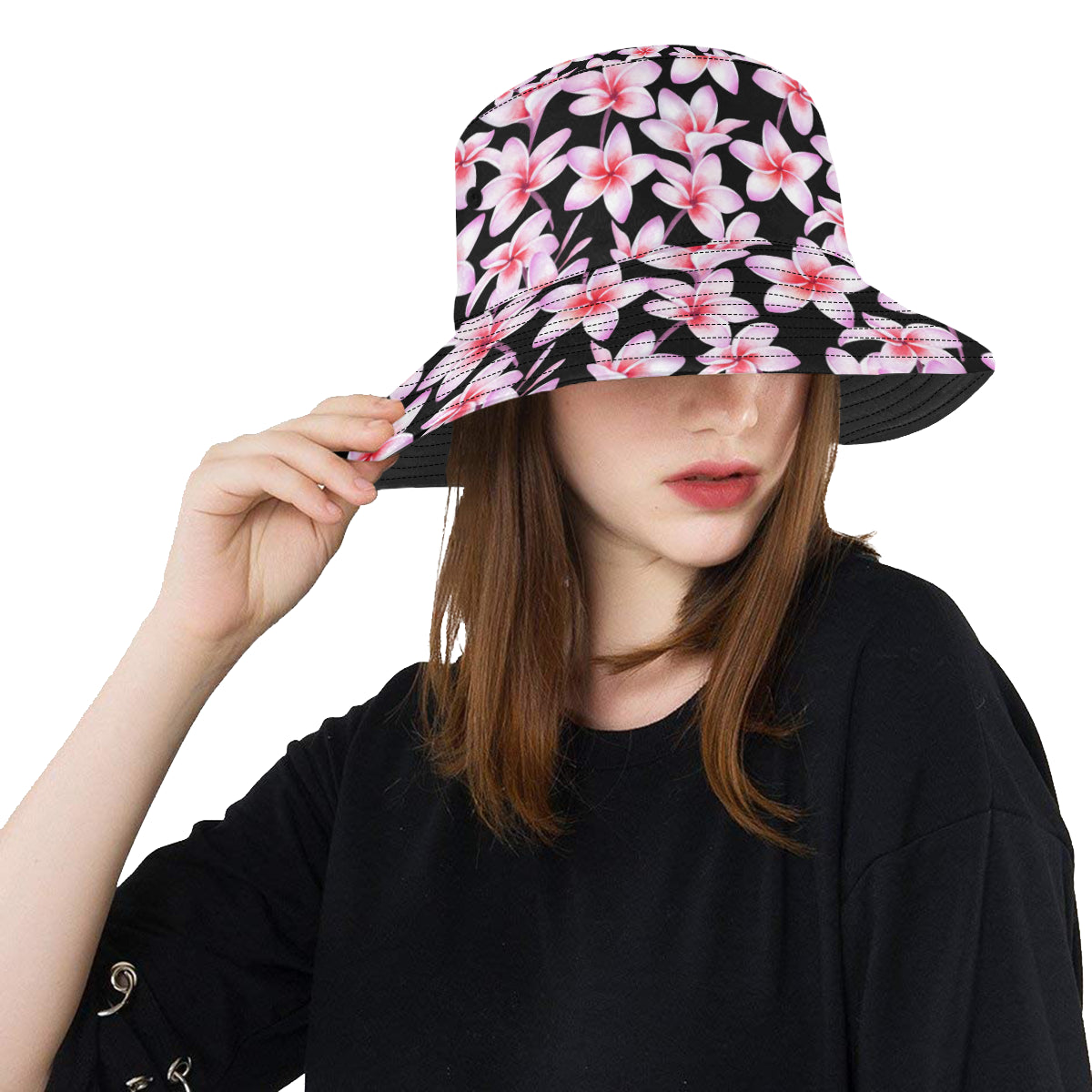 Pink Plumeria Pattern Print Design PM09 Unisex Bucket Hat