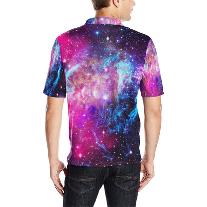 Galaxy Night Purple Space Print Men Polo Shirt