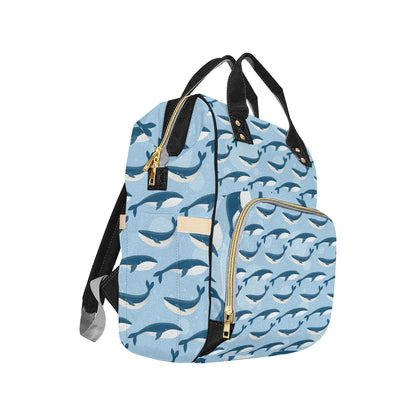 Blue Whale Pattern Print Design 02 Diaper Bag Backpack