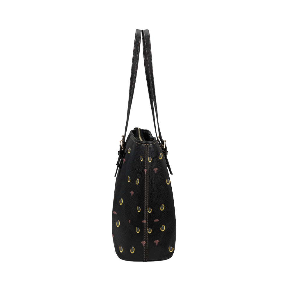 Black Cat Face Print Pattern Leather Tote Bag