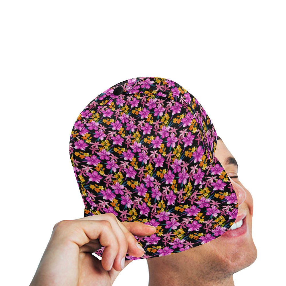 Tropical Folower Pink Hibiscus Print Snapback Cap