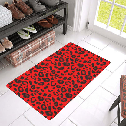 Leopard Red Skin Print Rubber Doormat