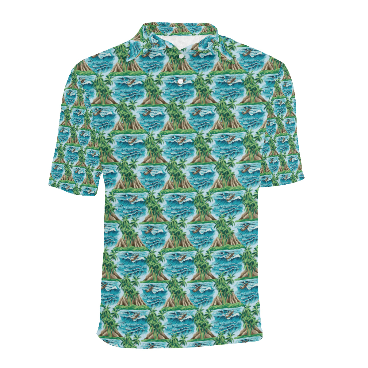 Palm Tree Hawaiian Themed Design Print Men Polo Shirt