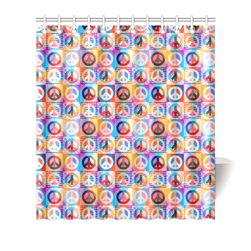 Peace Sign Patchwork Design Print Shower Curtain