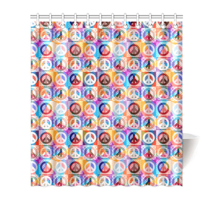 Peace Sign Patchwork Design Print Shower Curtain