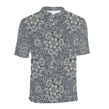 Elegant Floral Print Pattern Men Polo Shirt