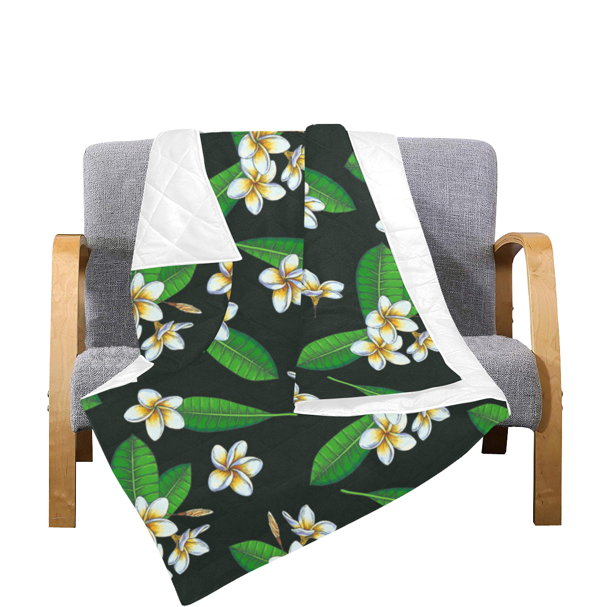 White Plumeria Pattern Print Design PM023 Premium Quilt