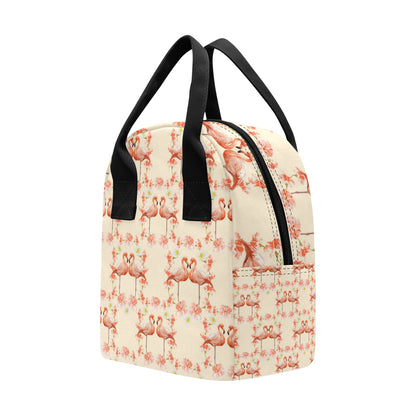 Flamingo Hibiscus Print Pattern Insulated Lunch Bag