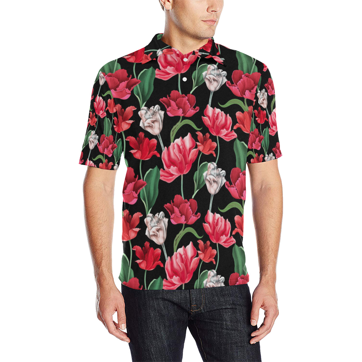 Tulip Pattern Print Design TP08 Men Polo Shirt