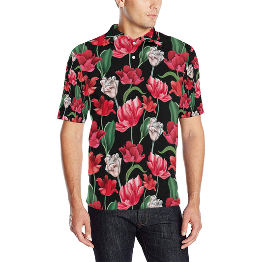 Tulip Pattern Print Design TP08 Men Polo Shirt