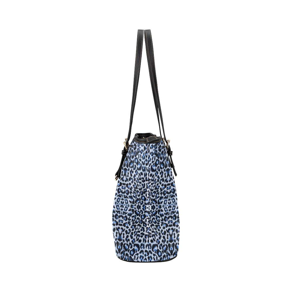Leopard Blue Skin Print Leather Tote Bag