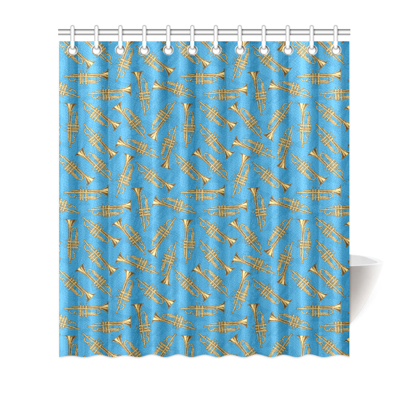 Trumpet Golden Pattern Themed Print Shower Curtain
