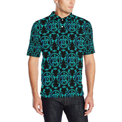 turquoise Tribal Sea Turtle Hawaiian Men Polo Shirt