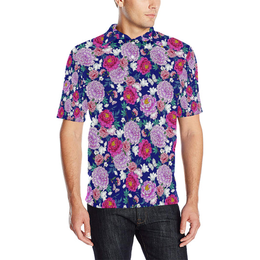 Dahlia Pattern Print Design DH013 Men Polo Shirt