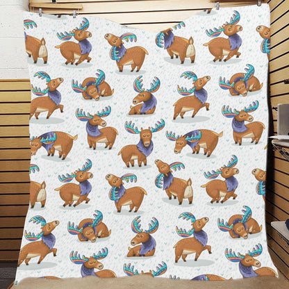 Moose Cute Pattern Print Design 01 Premium Quilt