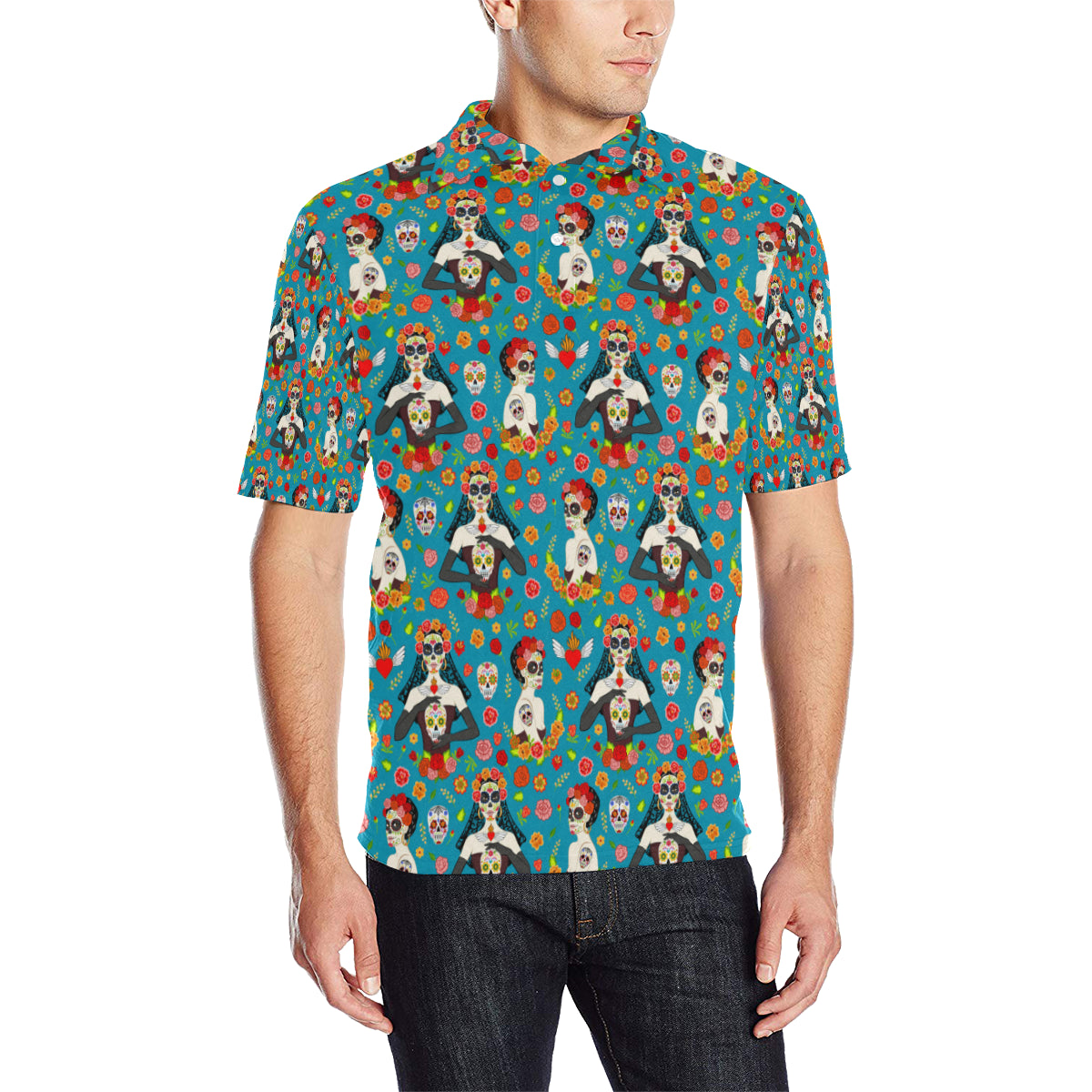 Day of the Dead Old School Girl Design Men Polo Shirt