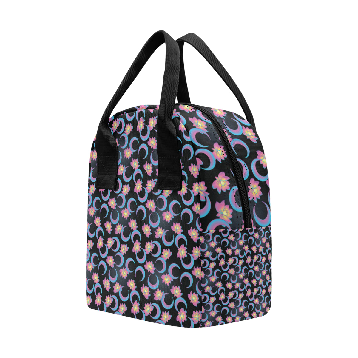 Lotus with Moon Pink Print Themed Insulated Lunch Bag