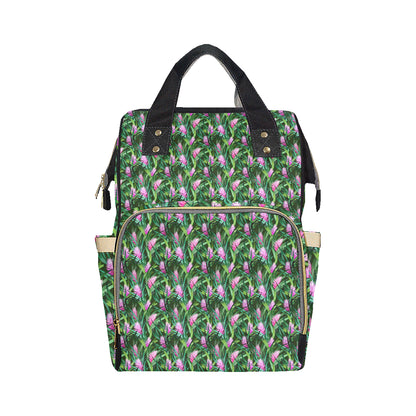 Tropical Folower Pink Heliconia Print Diaper Bag Backpack